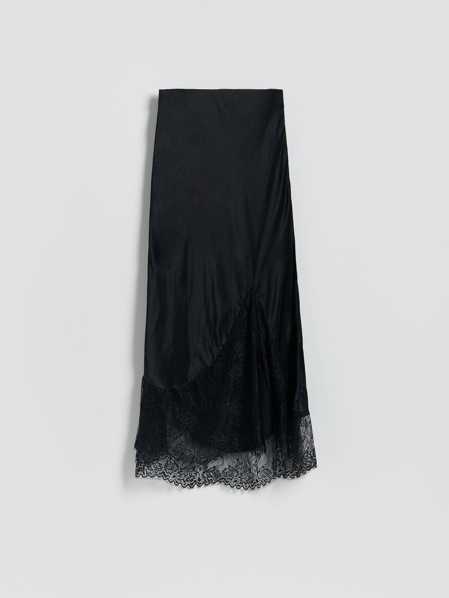 Maxi skirt with lace inserts - black - RESERVED