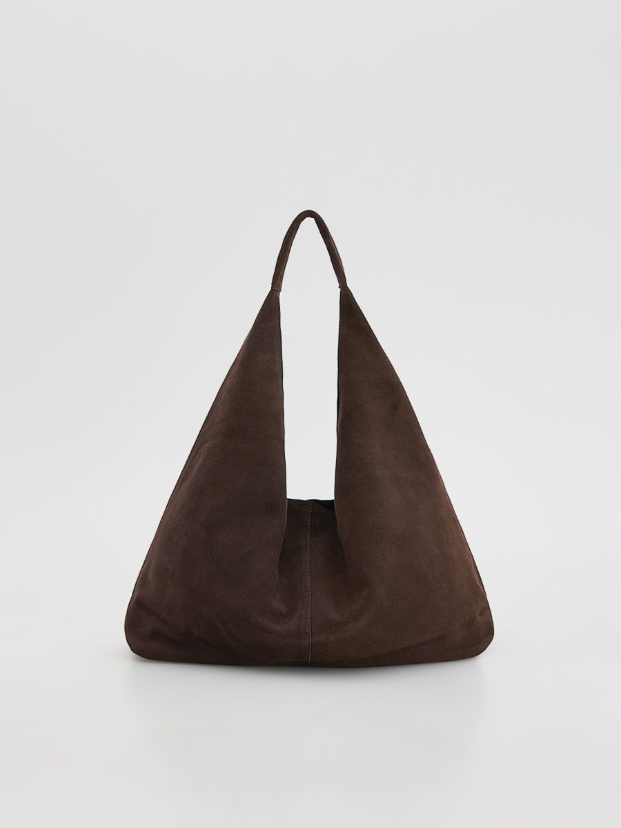 Suede hobo bag - dark brown - RESERVED