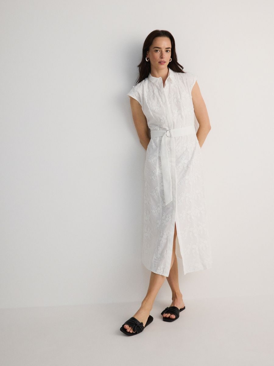 Shirt-like sleeveless dress - weiß - RESERVED