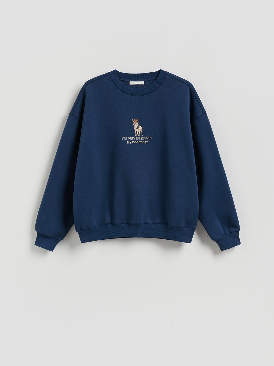 Bluza z ozdobnym haftem - granatowy - RESERVED