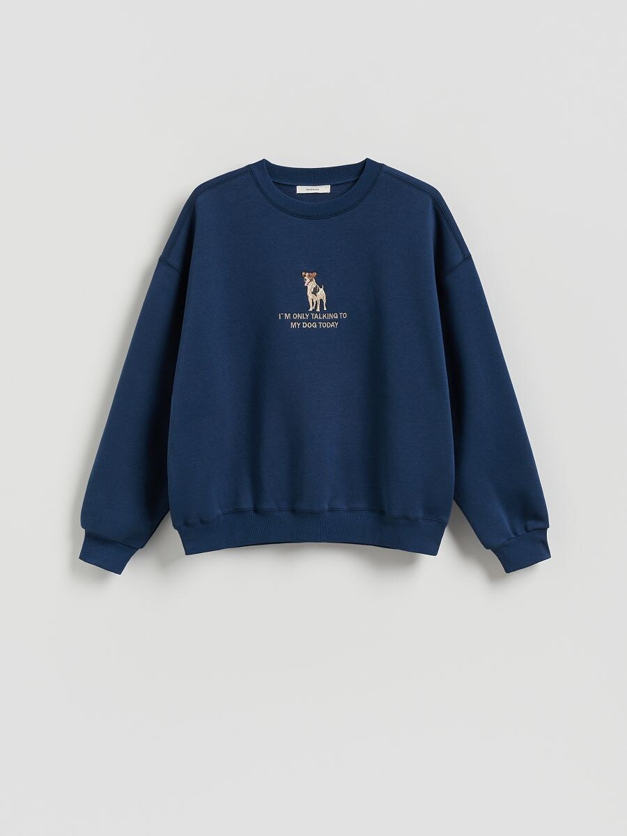 Sweatshirt with decorative embroidery - navy - RESERVED