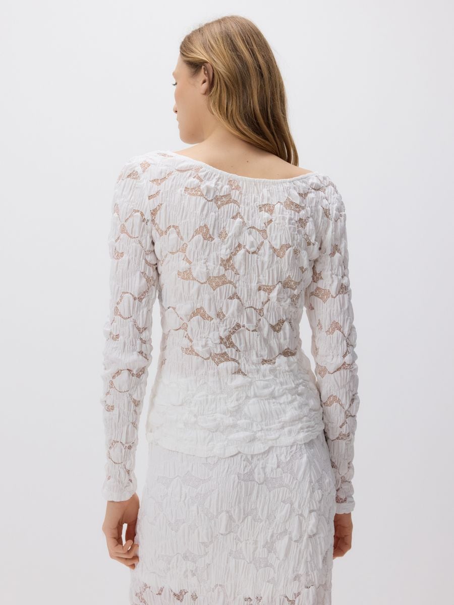 Bluse i bomuldblanding i strukturstof - hvid - RESERVED - 4