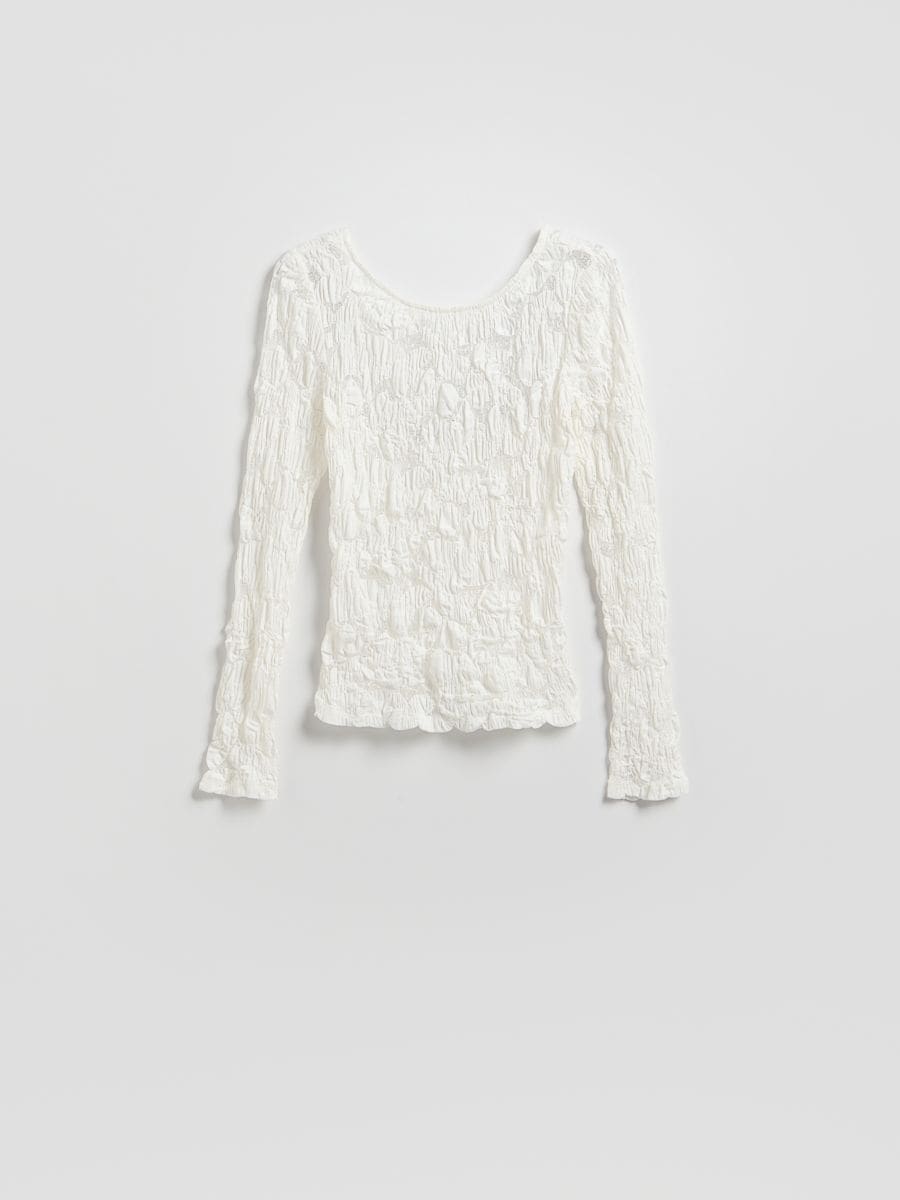 Bluse i bomuldblanding i strukturstof - hvid - RESERVED - 5
