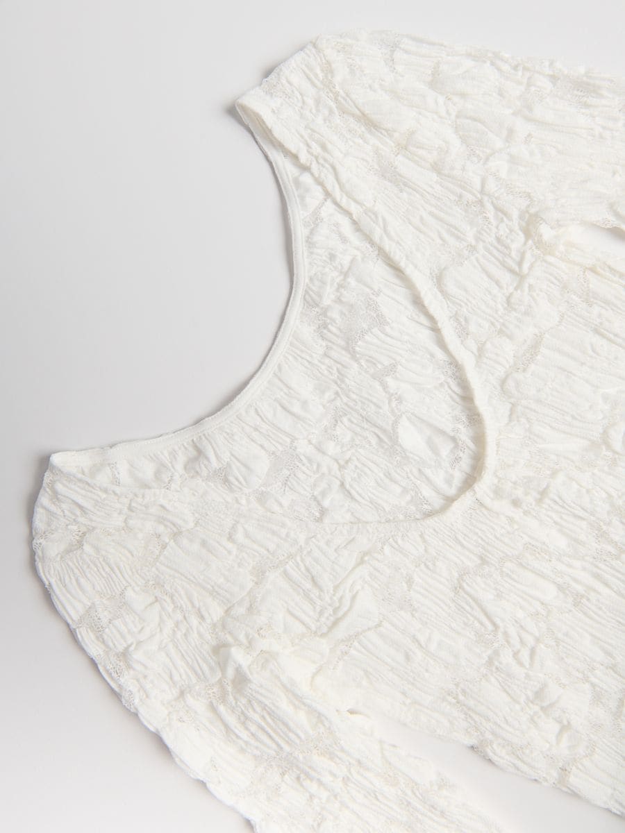 Camicetta strutturata in misto cotone - bianco - RESERVED - 6