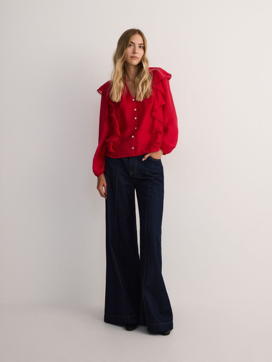 Shirt with lyocell ruffle - red - RESERVED - 2