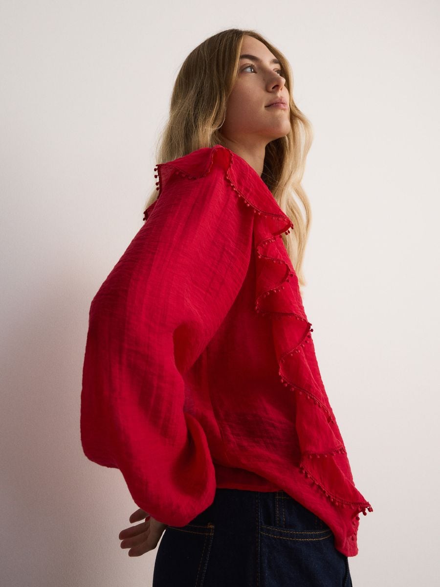 Shirt with lyocell ruffle - red - RESERVED - 3