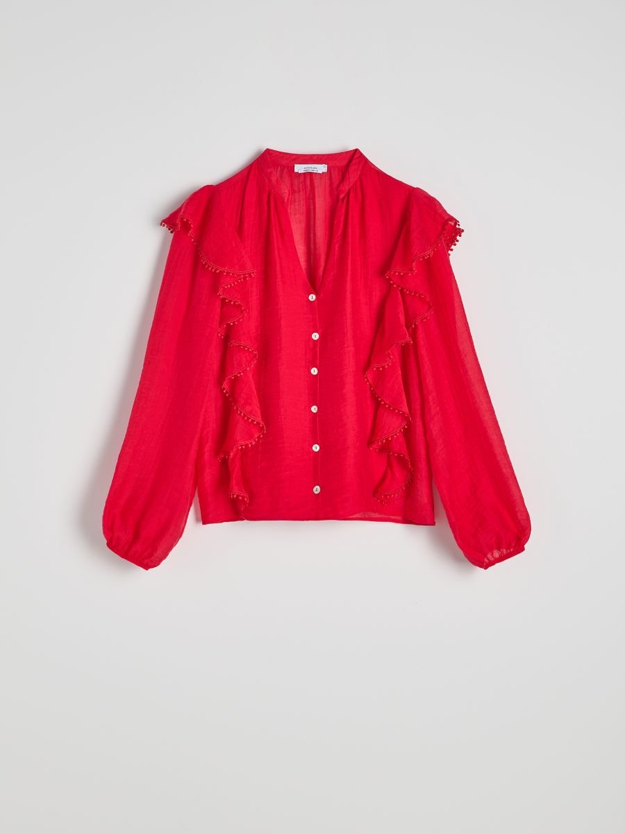 Shirt with lyocell ruffle - red - RESERVED - 5