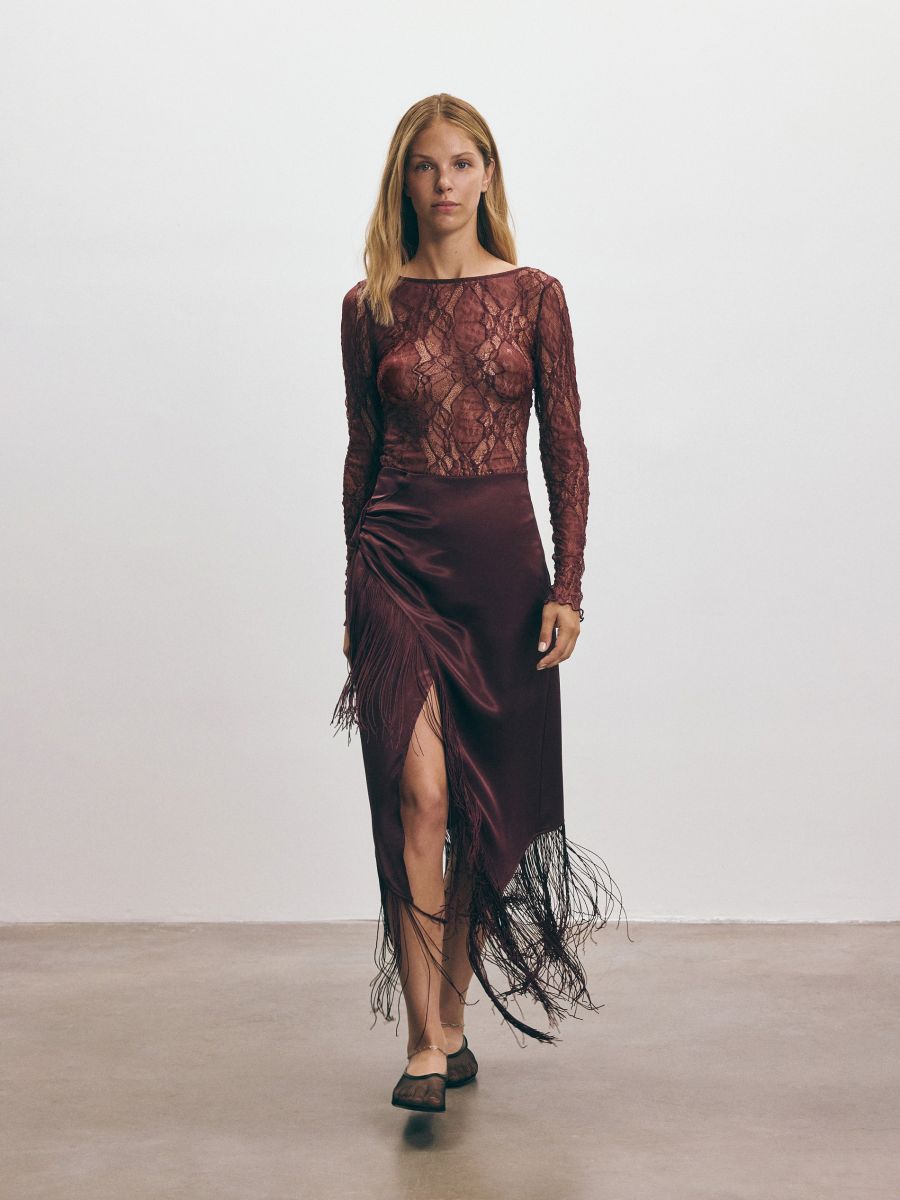 Midi suknja s resama - burgundy - RESERVED - 2