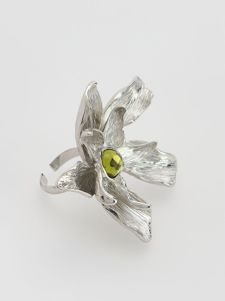 Ring with irregularly shaped flower - silver - RESERVED - 2