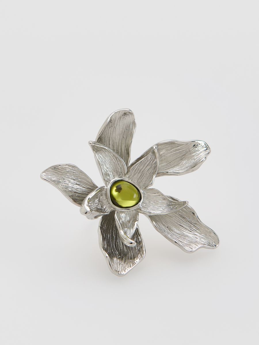 Ring with irregularly shaped flower - silver - RESERVED - 3