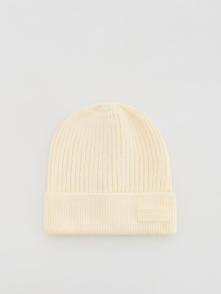 Viscose blend knitted beanie - cream - RESERVED