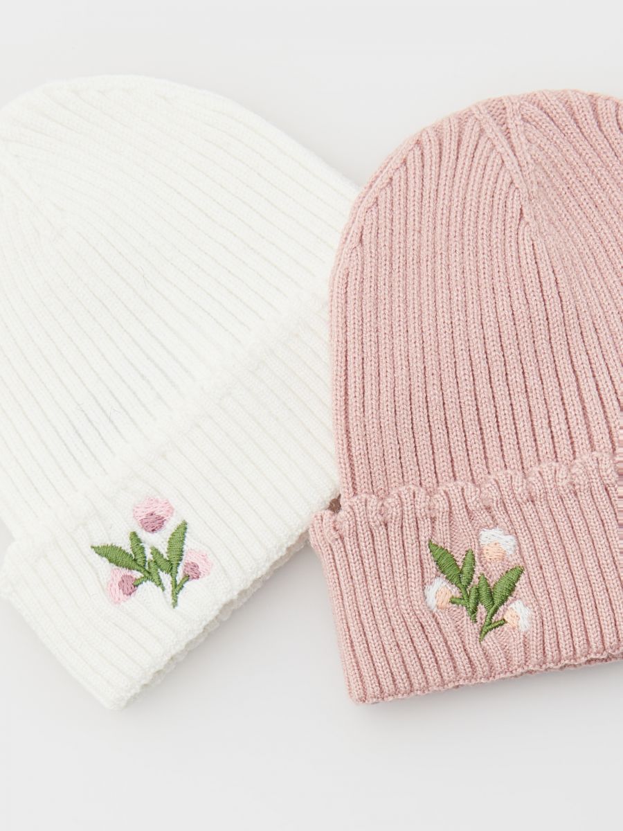 Beanies aus Rippstrick mit Stickereidetail, 2er-Pack - beige - RESERVED - 2