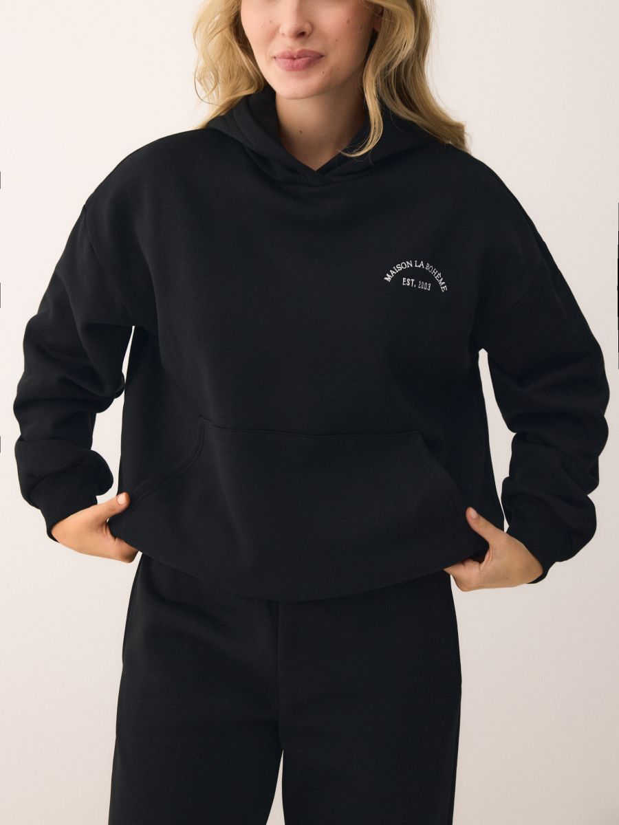 Bluza oversize z kapturem - czarny - RESERVED