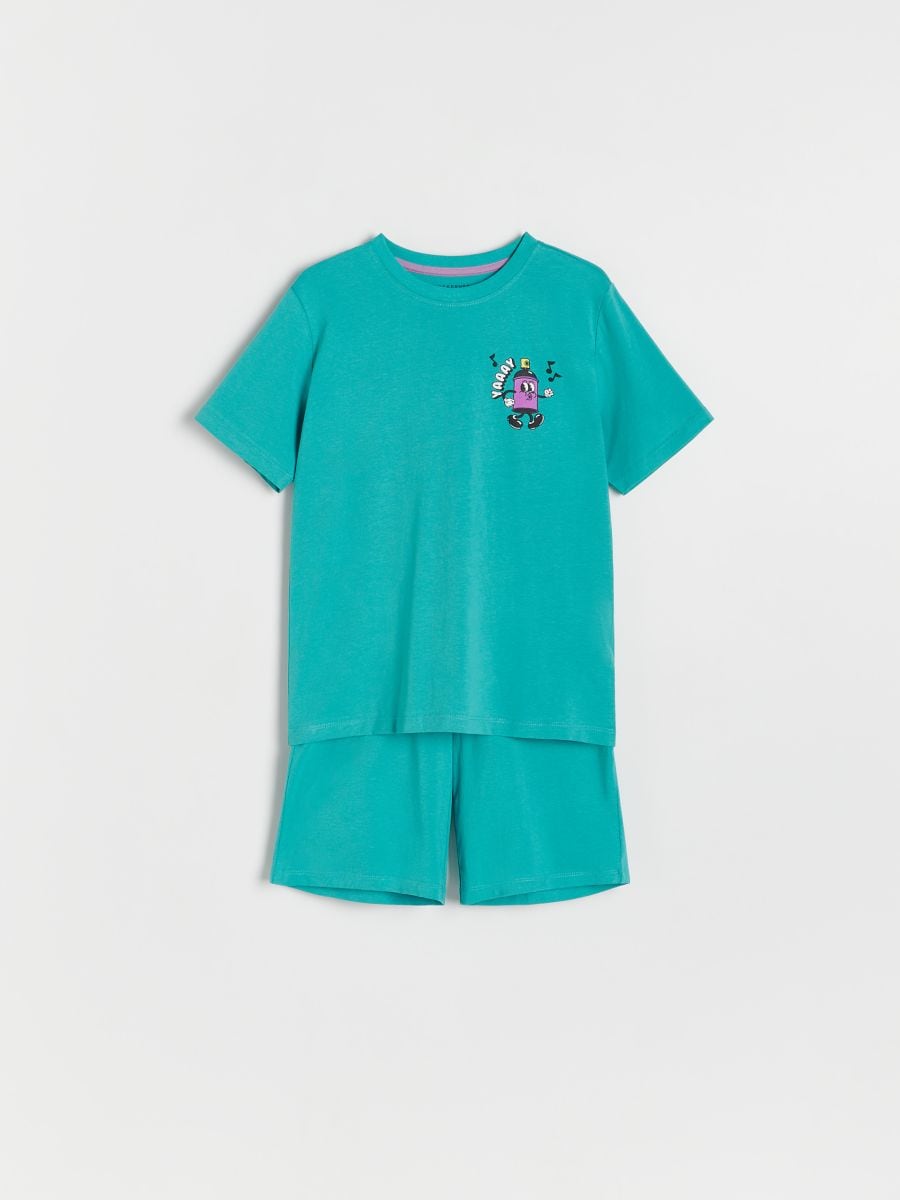 Printed cotton pyjama set - turquoise - RESERVED
