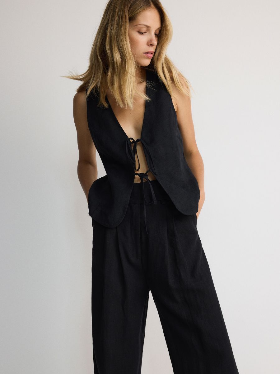 Linen trousers with pleats - black - RESERVED - 2