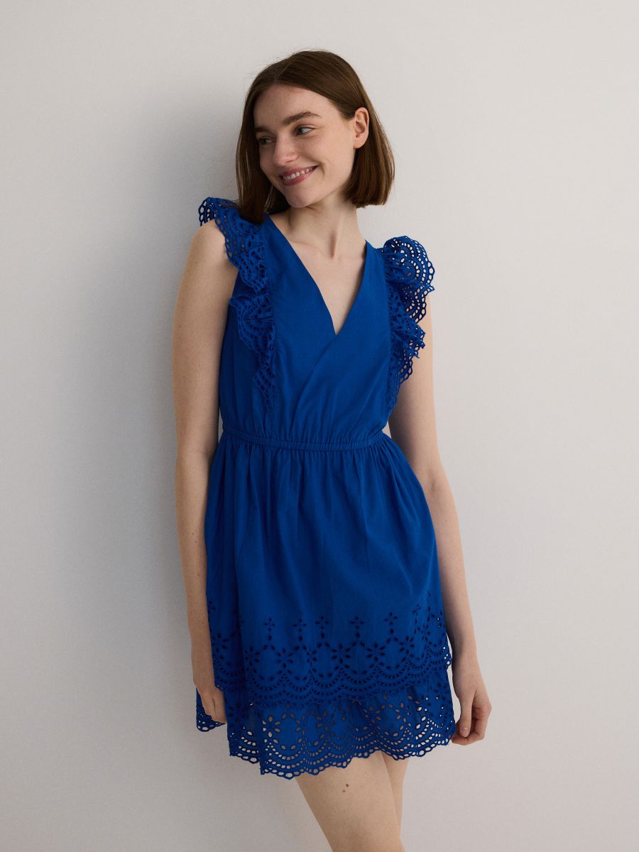 Sukienka z ażurowymi wstawkami - niebieski - RESERVED