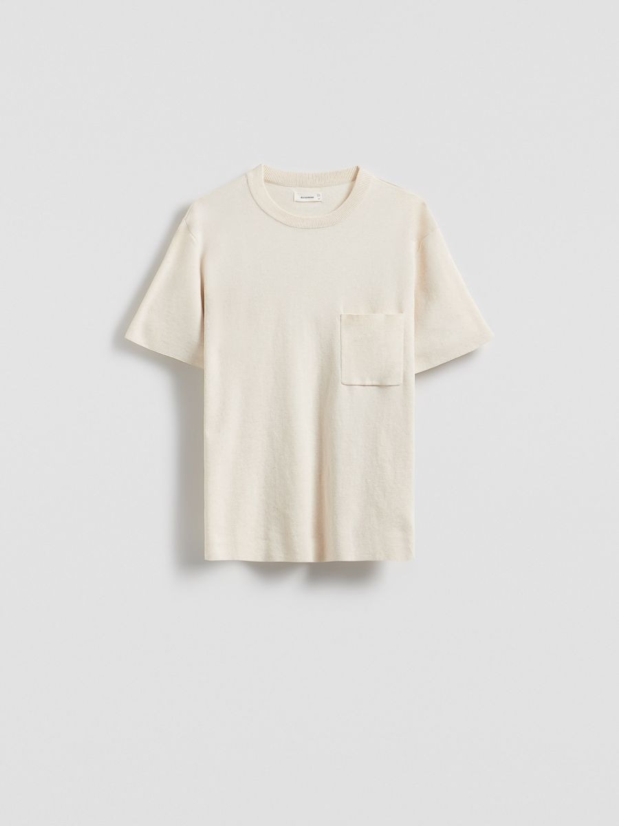 Kurzärmliger Pullover aus Baumwolle - creme - RESERVED