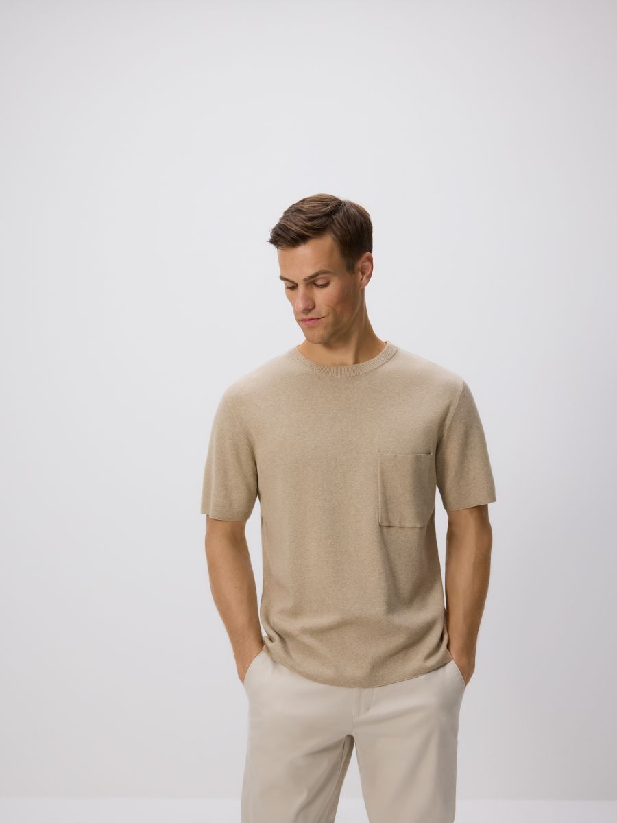 Katoenen trui met korte mouwen - beige - RESERVED