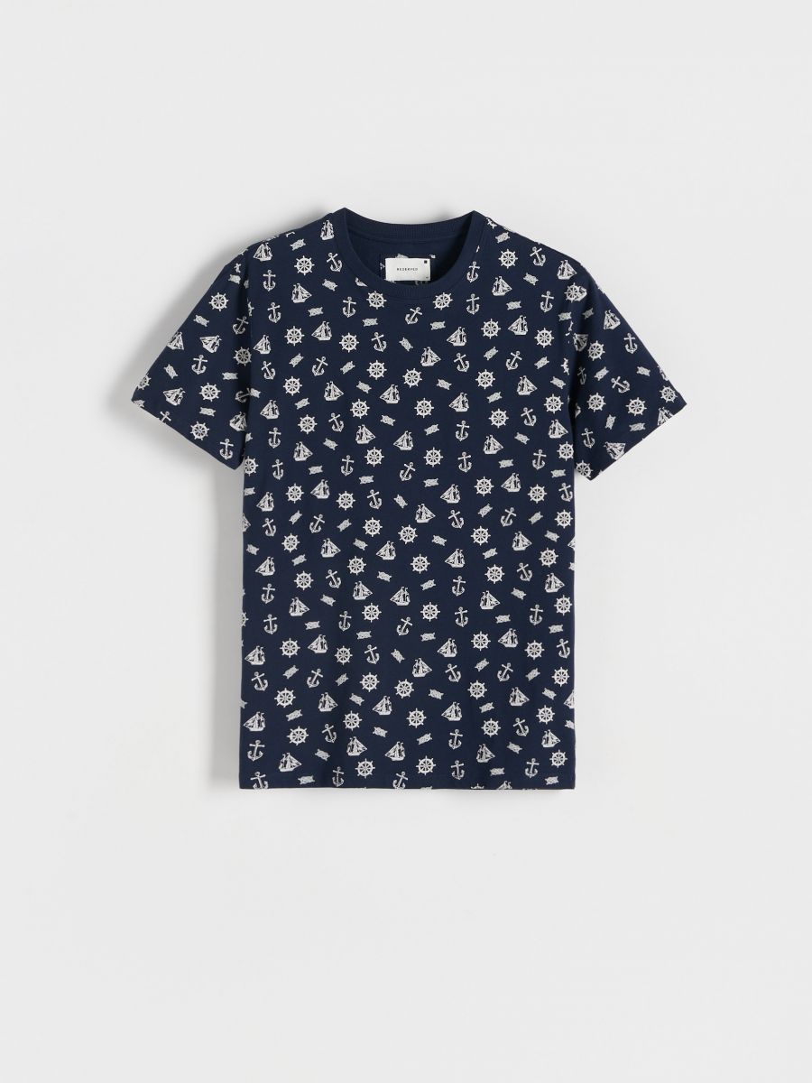 Regular fit T-shirt with print COLOUR navy - RESERVED - 6840L-59X