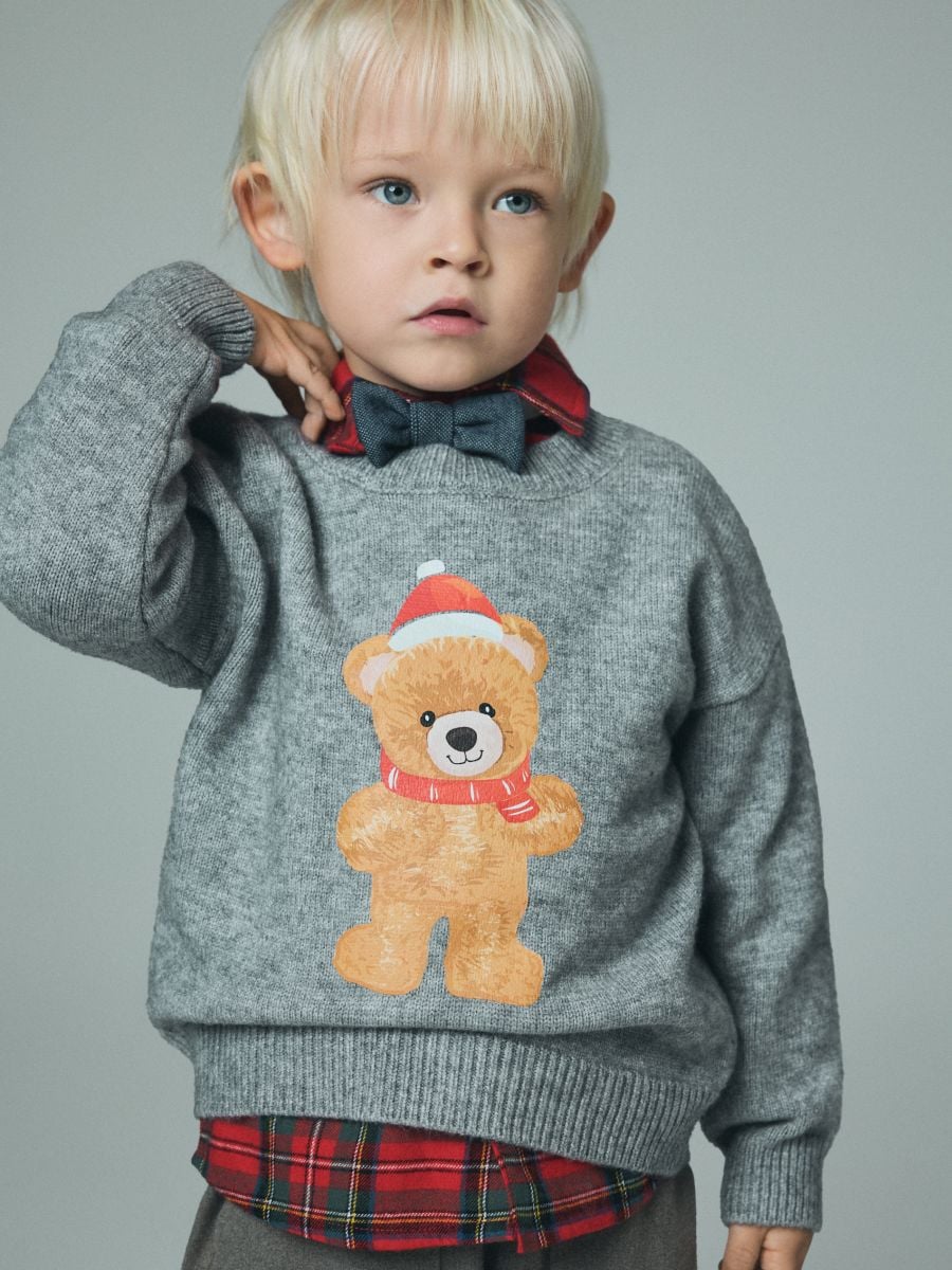 Tröja med björnmotiv - ljusgrå - RESERVED