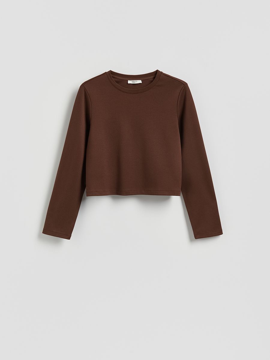 Smooth sweatshirt with viscose - dark brown - RESERVED