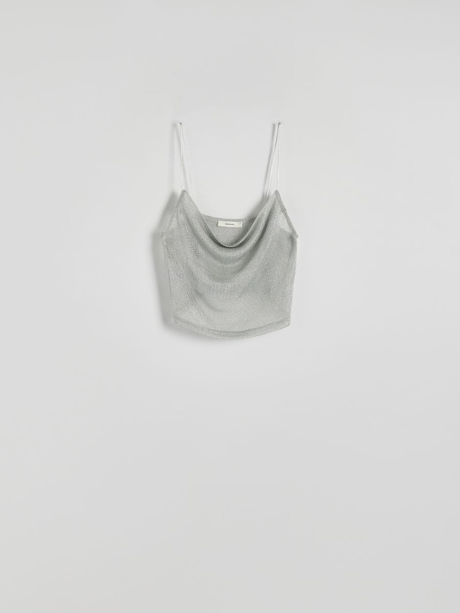 Top aus metallisiertem Mesh - silber - RESERVED