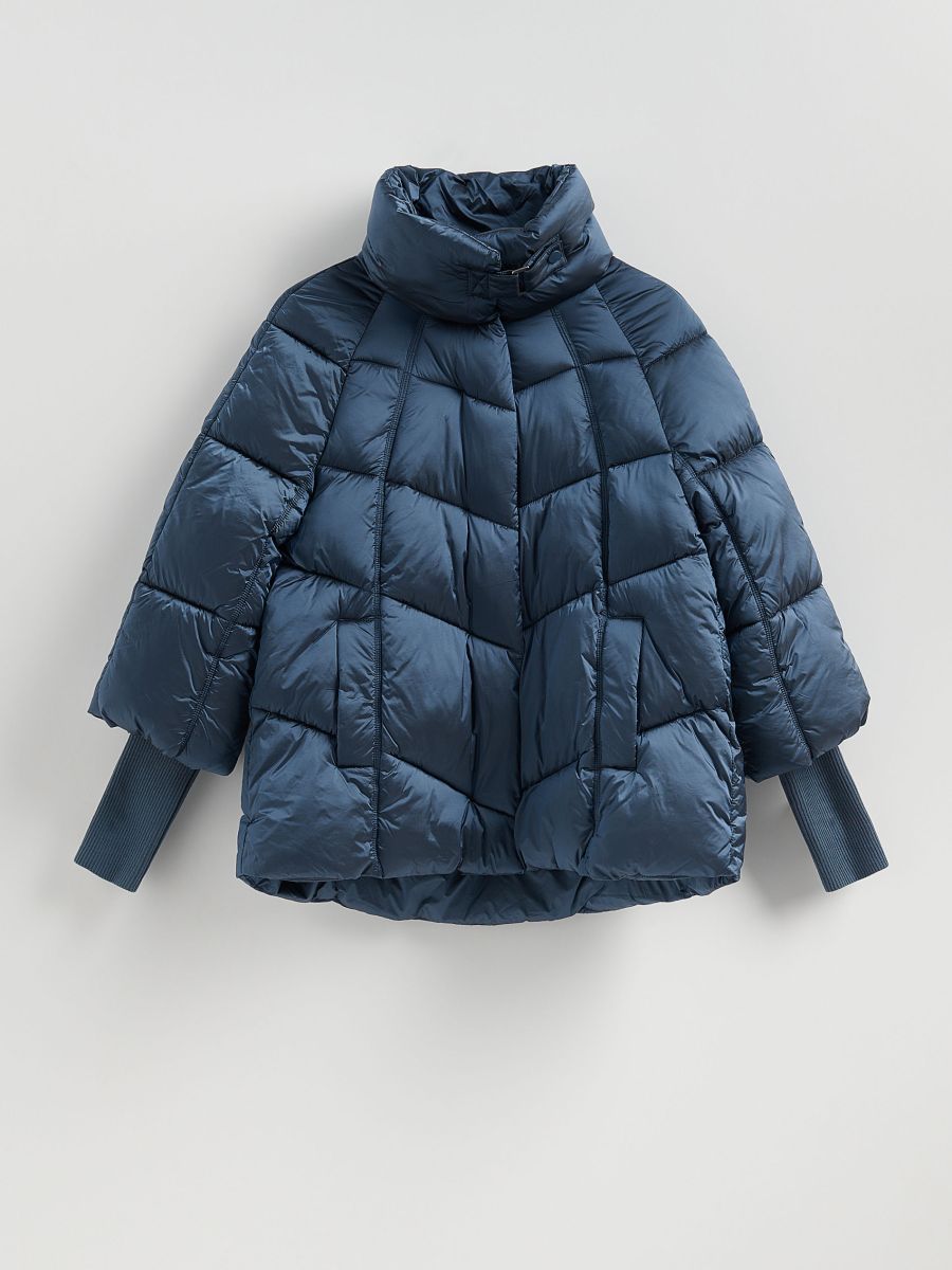 High collar quilted jacket - blue - RESERVED