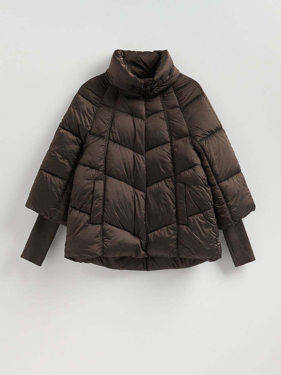 High collar quilted jacket - dark brown - RESERVED