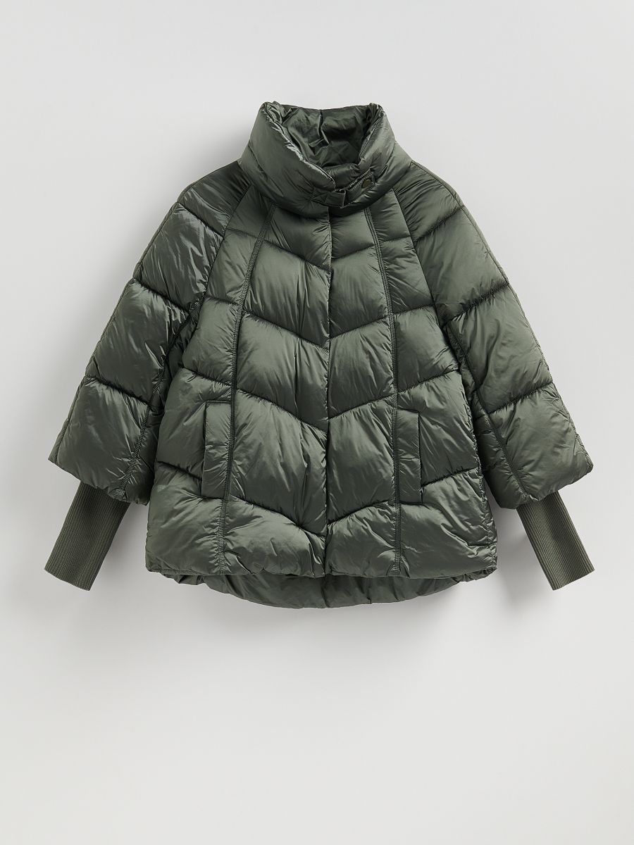 High collar quilted jacket - steel green - RESERVED