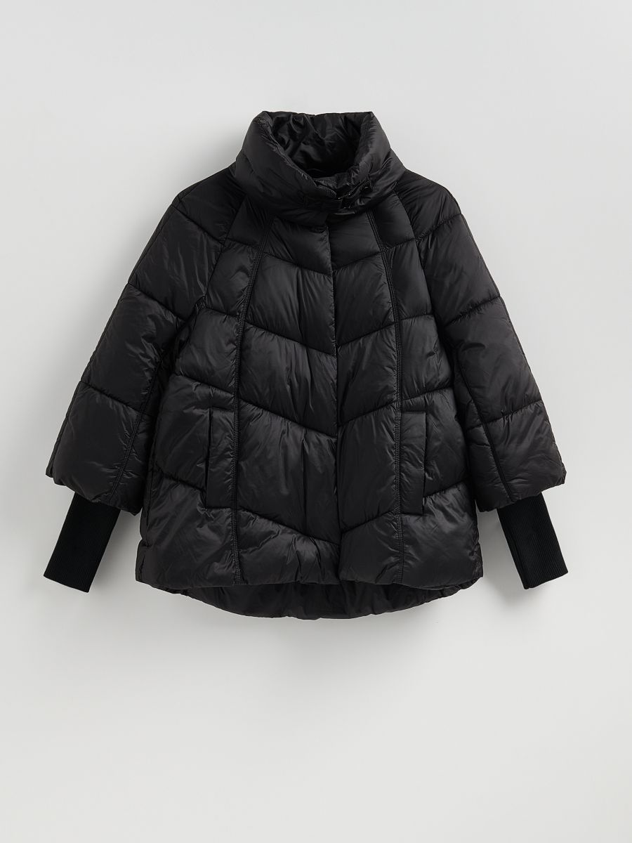 High collar quilted jacket - black - RESERVED