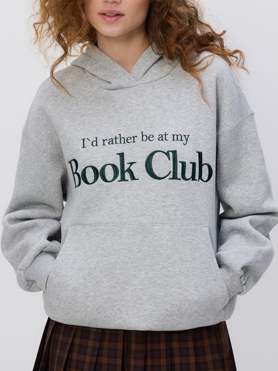 Hoodie with embroidered slogan - light grey - RESERVED