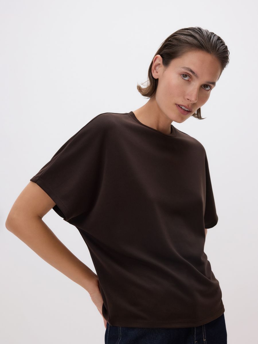 Modal blend oversized T-shirt - dark brown - RESERVED