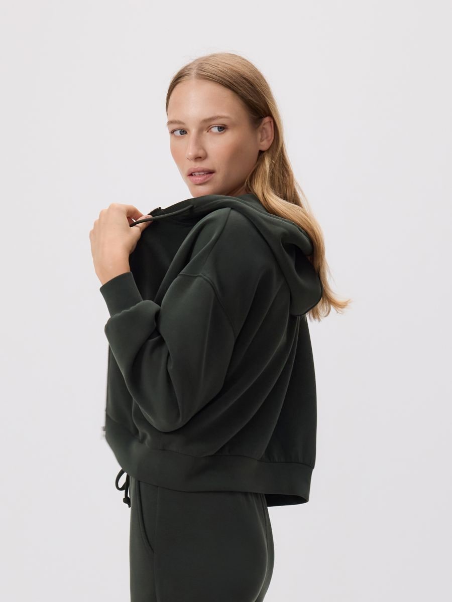 Zip-up sweatshirt with modal Color dark green - RESERVED