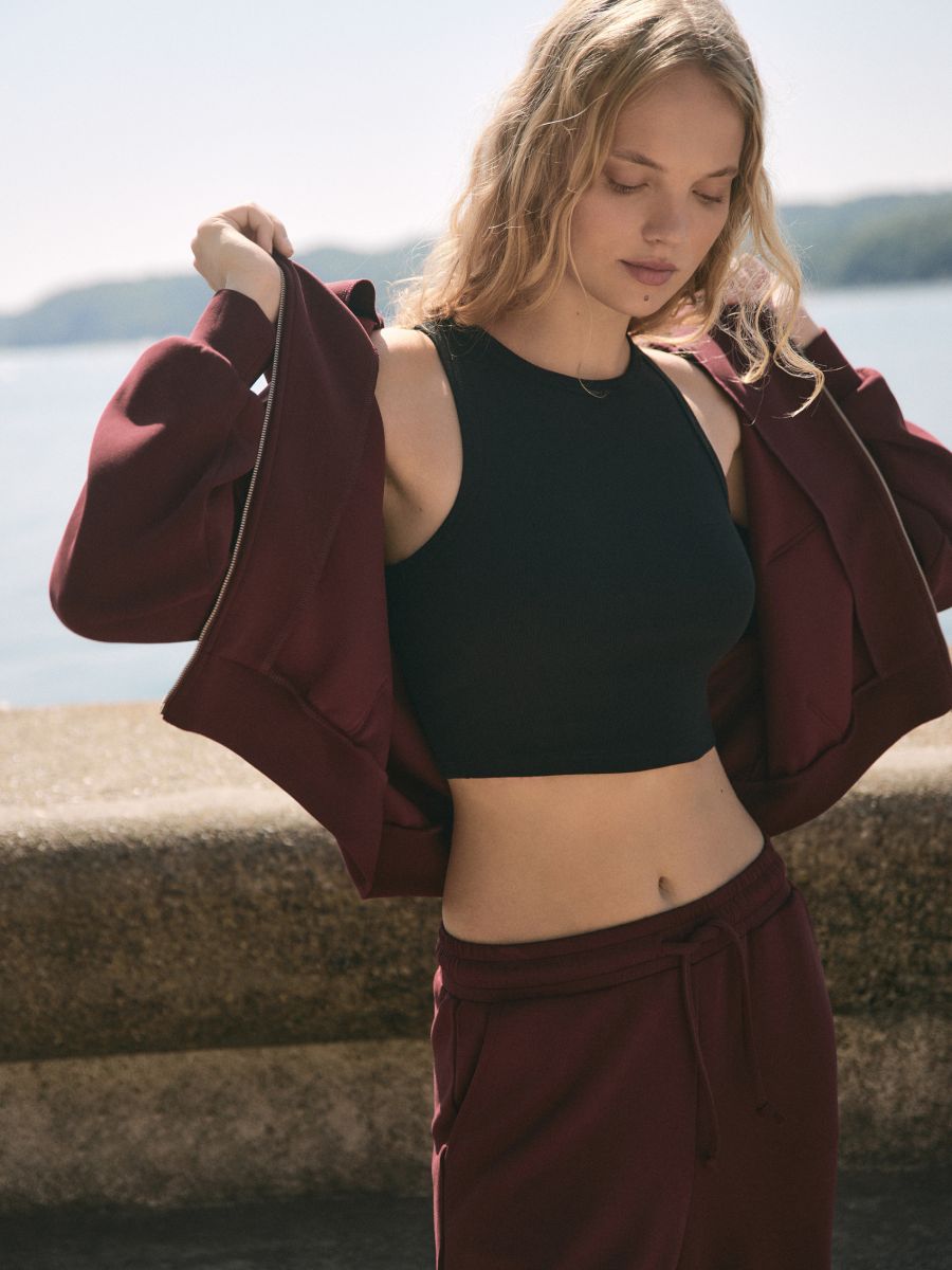 Zip-up sweatshirt with modal - maroon - RESERVED