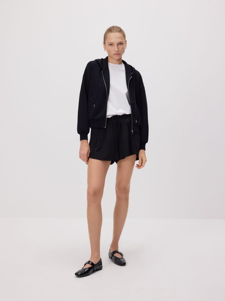 Zip-up sweatshirt with modal - black - RESERVED