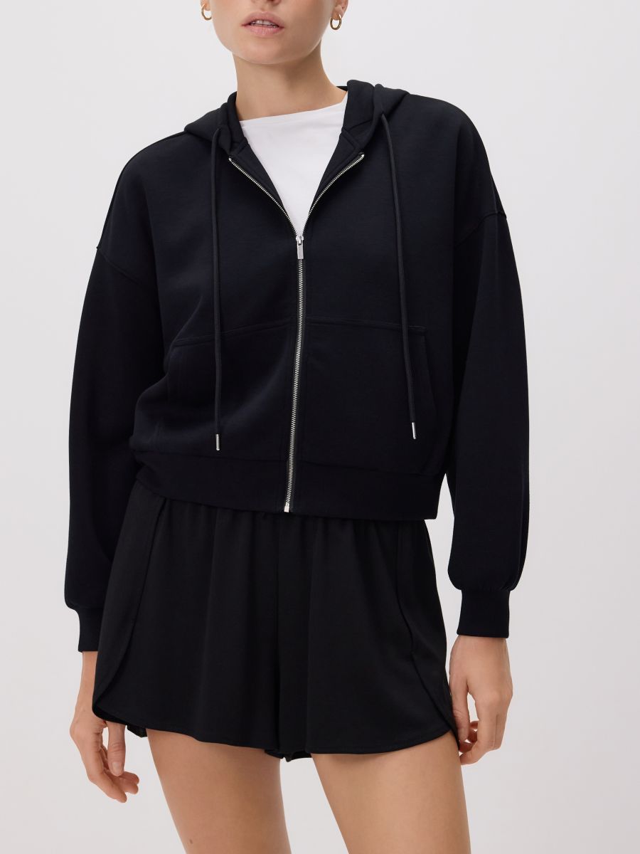 Zip-up sweatshirt with modal - black - RESERVED