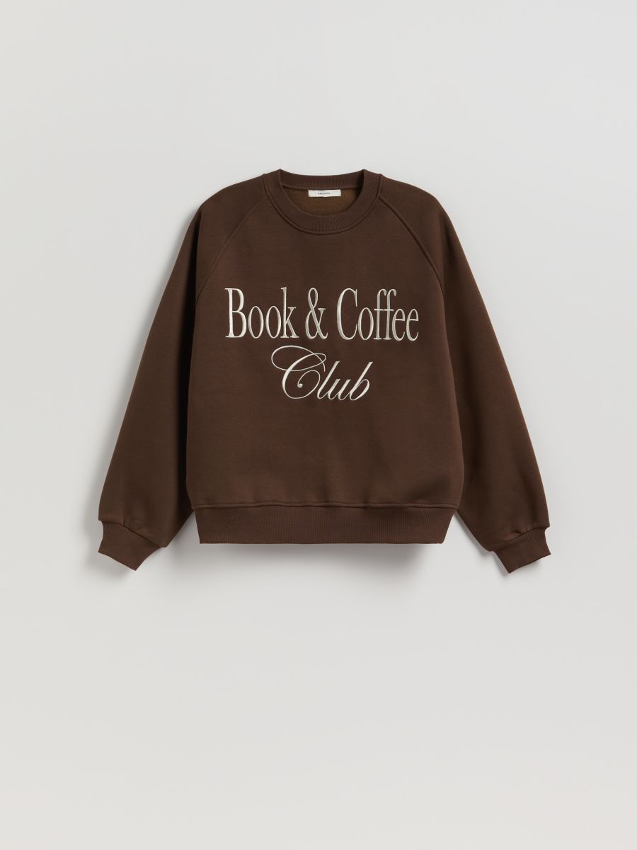 Cotton sweatshirt with embroidery - dark brown - RESERVED