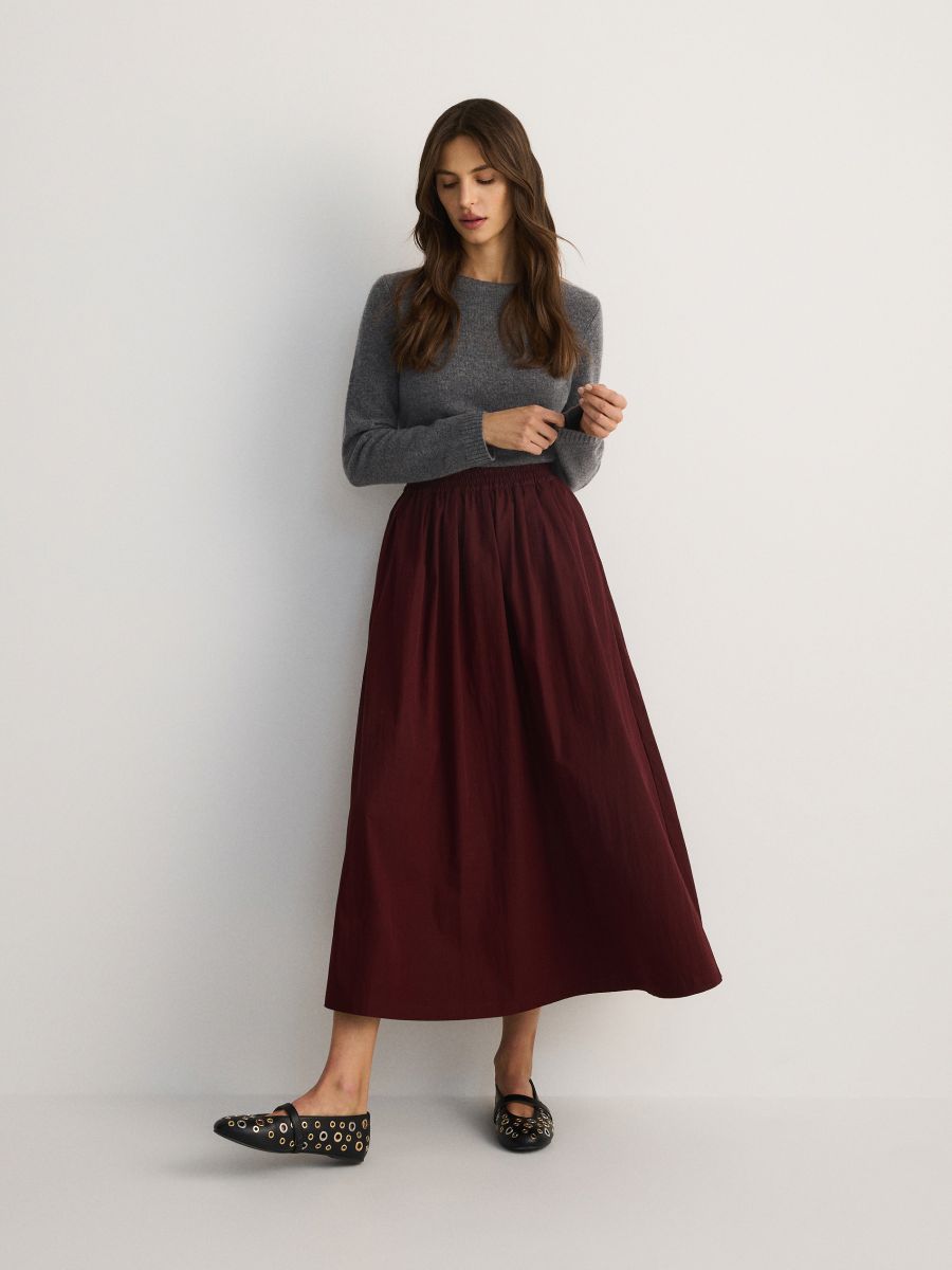 Cotton rich midi skirt - burgundy - RESERVED