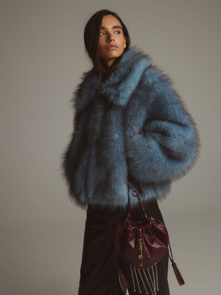 Τεχνητή γούνα με γιακά - μπλε - RESERVED