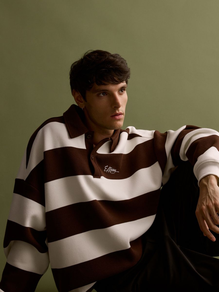 Oversized stripe sweatshirt - brown - RESERVED