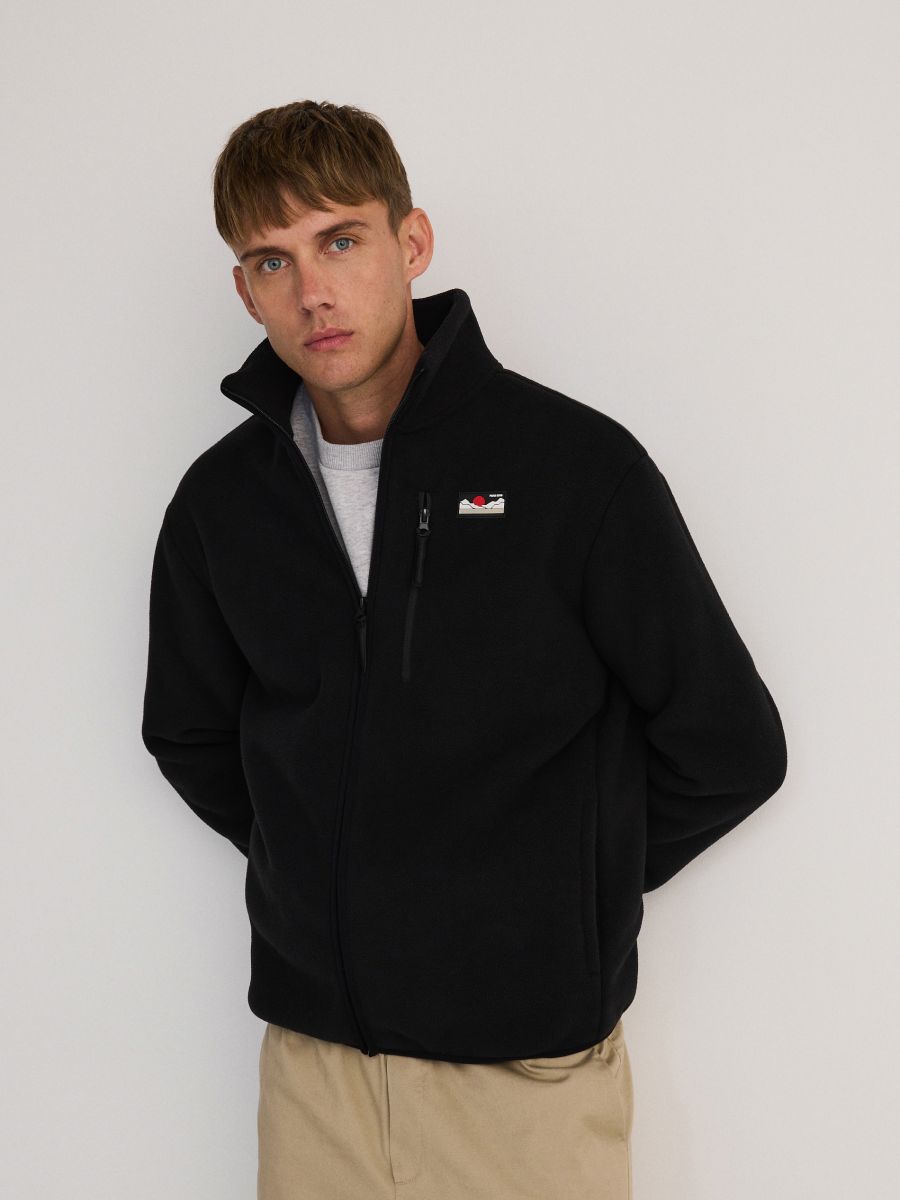 Fleece sweatshirt with appliqué - black - RESERVED