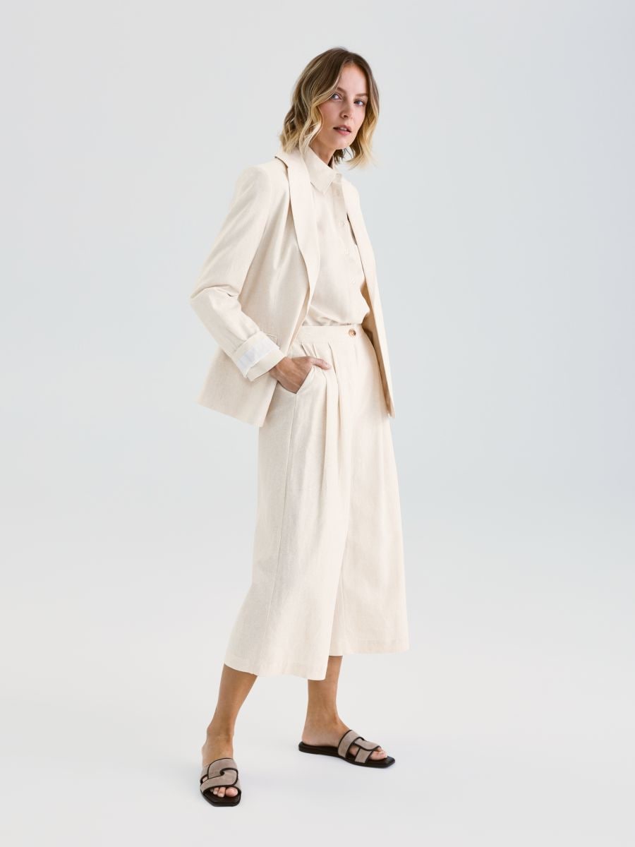 Culotte trousers with linen blend - beige - RESERVED - 2
