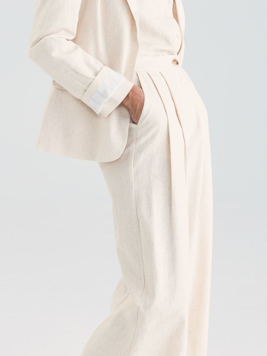 Culotte trousers with linen blend - beige - RESERVED - 3