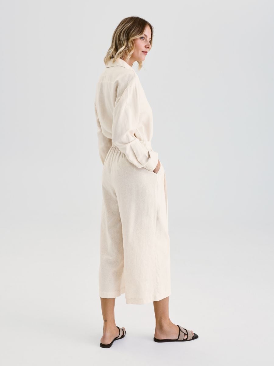 Culotte trousers with linen blend - beige - RESERVED - 4