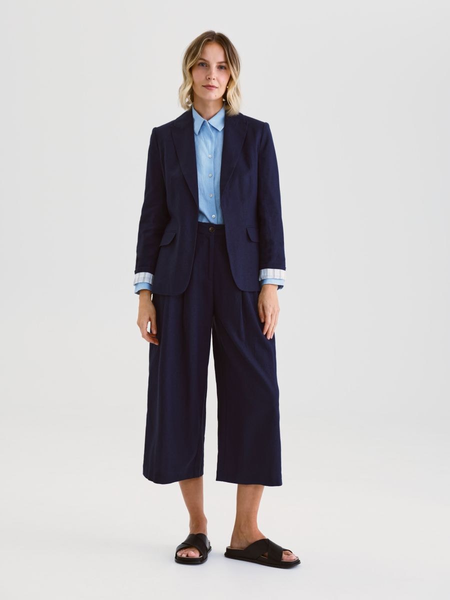 Culotte trousers with linen blend - navy - RESERVED