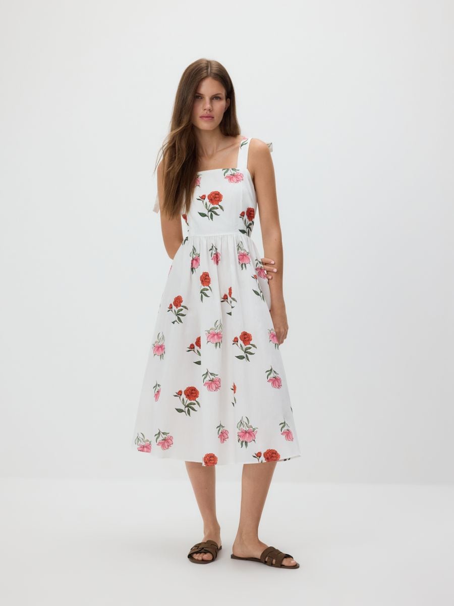 Midikleid mit Blumenmuster - creme - RESERVED