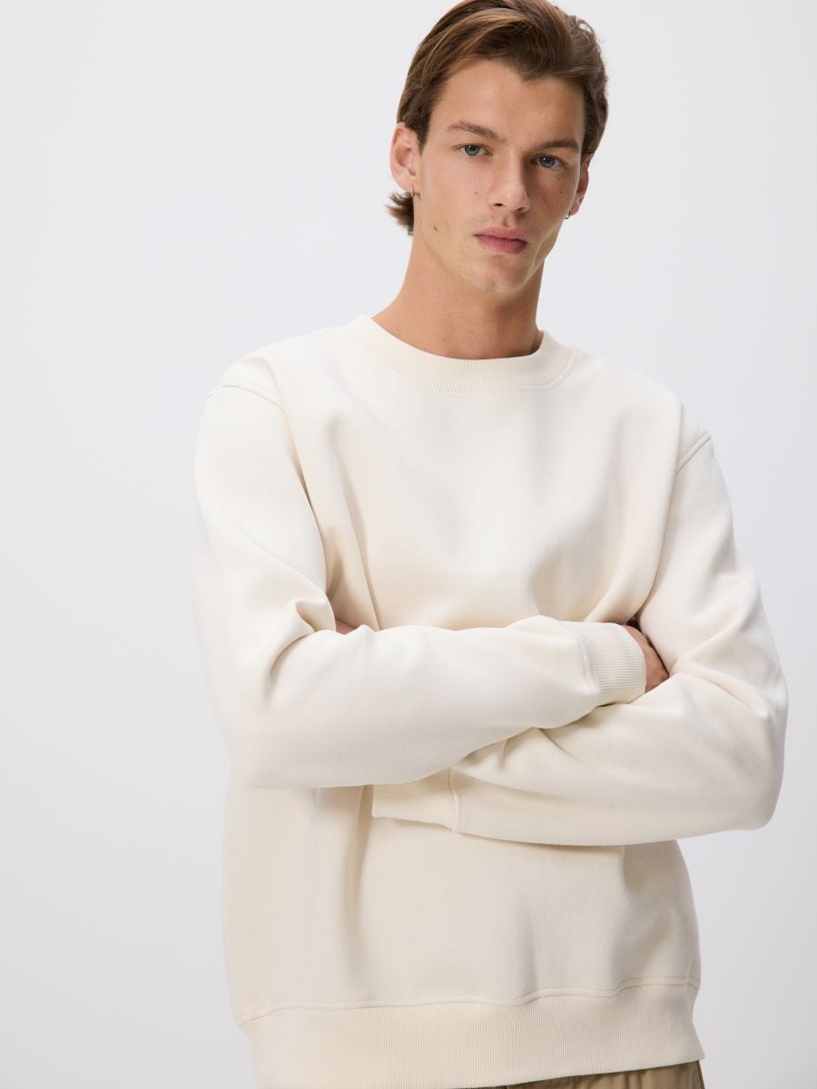 Gladde sweater met hoog katoengehalte - crème - RESERVED