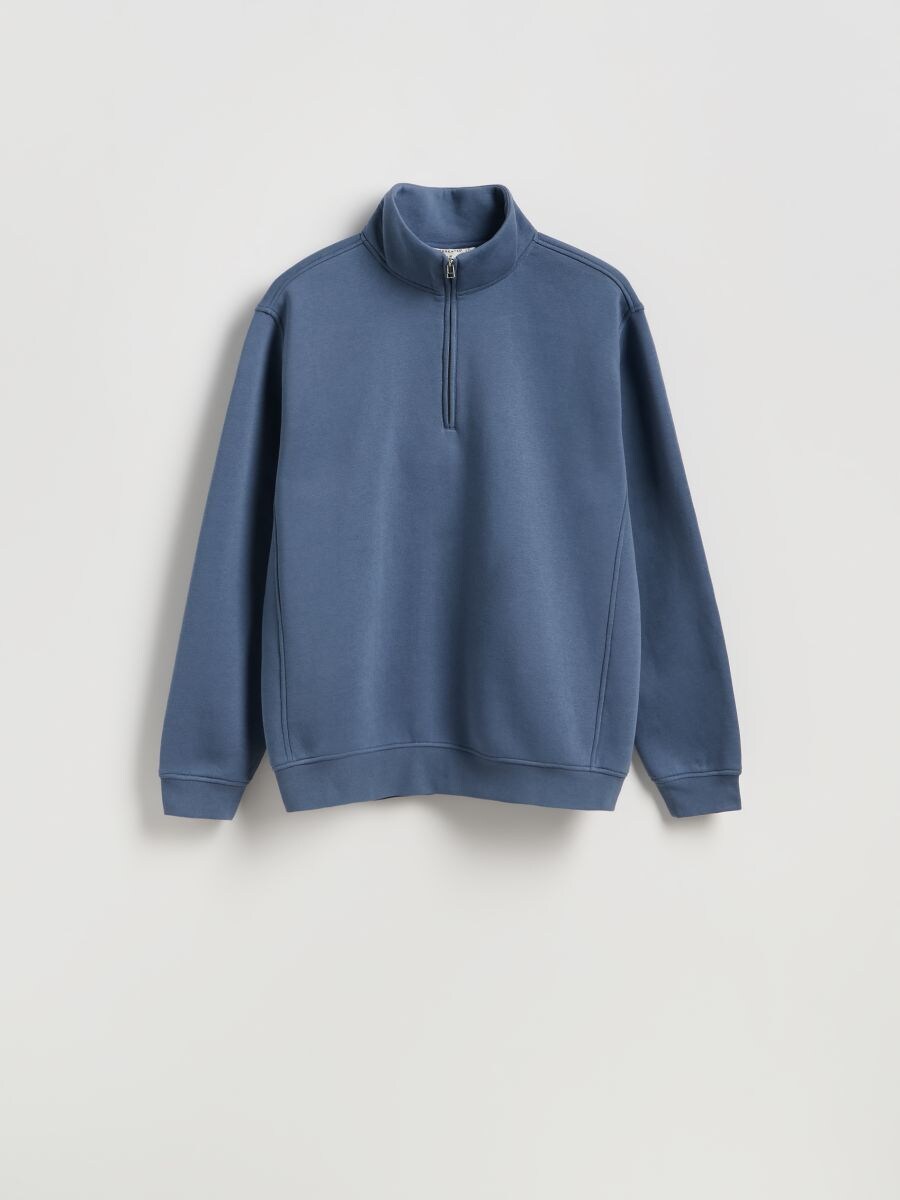 Sweatshirt with stand up collar - light blue - RESERVED
