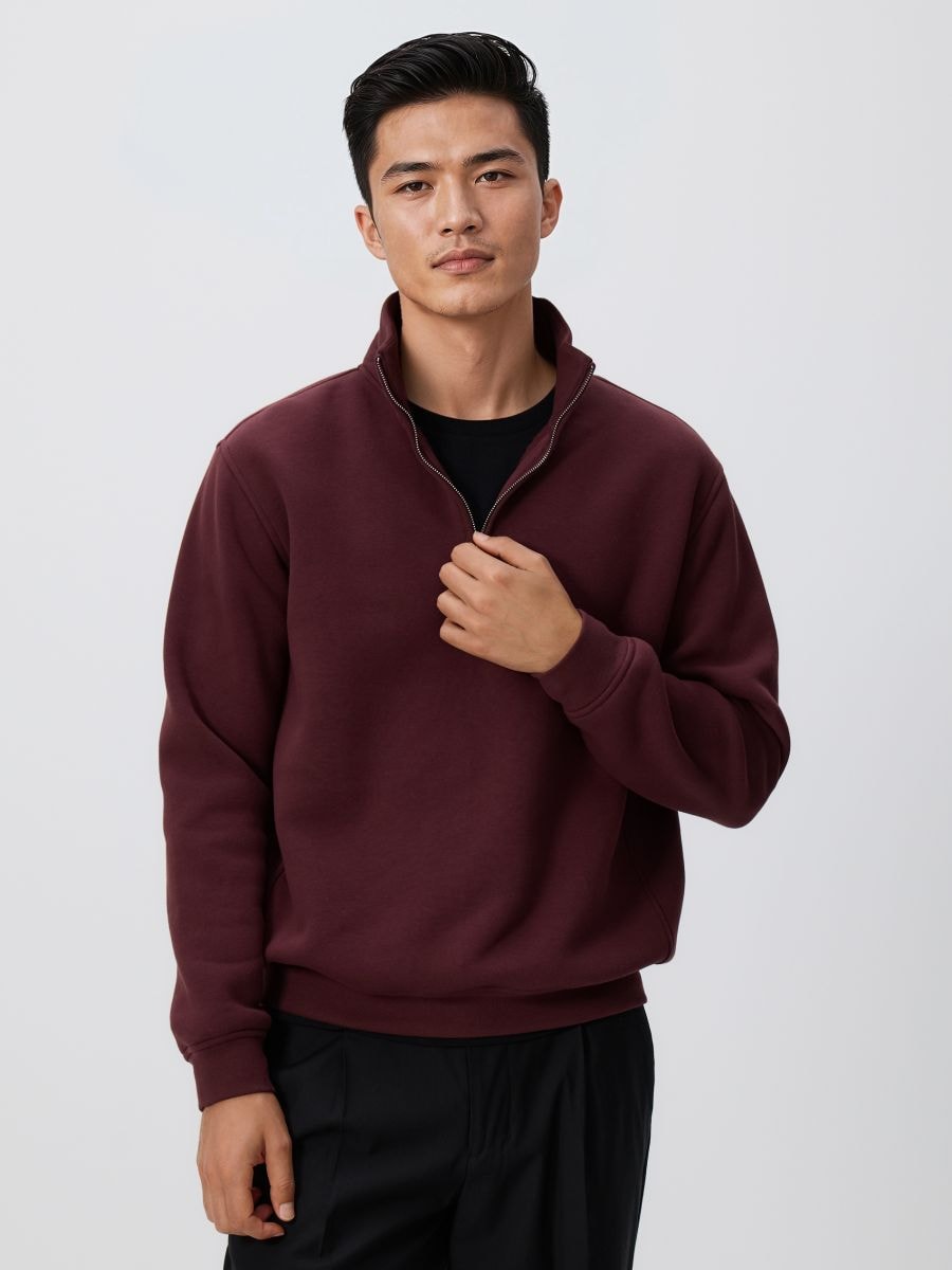 Sweatshirt med mandarinkrave - rødbrun - RESERVED