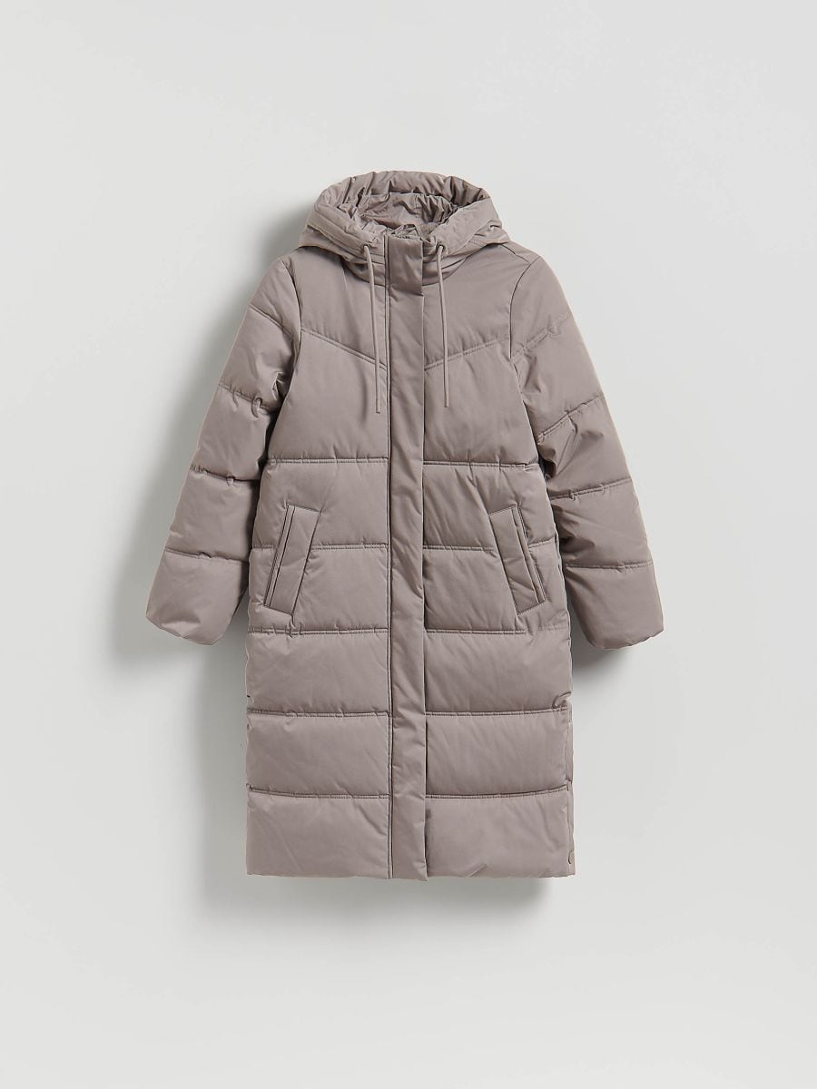 Long jacket with hood - beige - RESERVED